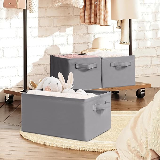 Storage Basket Bins with Metal Frame, Large Collapsible Fabric Storage Baskets for Organizing Shelf, Basket Organizer W/Handles for Blankets, Towels, Laundry, Shelves, 40-Pack, Grey
