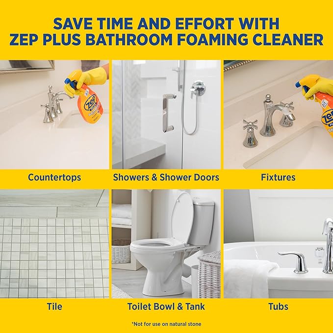 Zep Plus Bathroom Foaming Cleaner - 32 OZ (Case of 12) - R54012 - Prevents Soap Scum Buildup + Long-Lasting Protection - Bleach-free