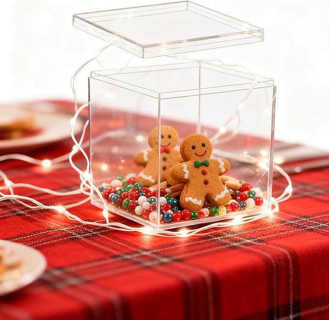 Small Acrylic Box 2Packs Clear Boxes with Lids Acrylic Display Case Lucite Boxes for Gifts Weddings Party Favors Treats Candies & Accessories Plastic Storage Square Cube Boxes