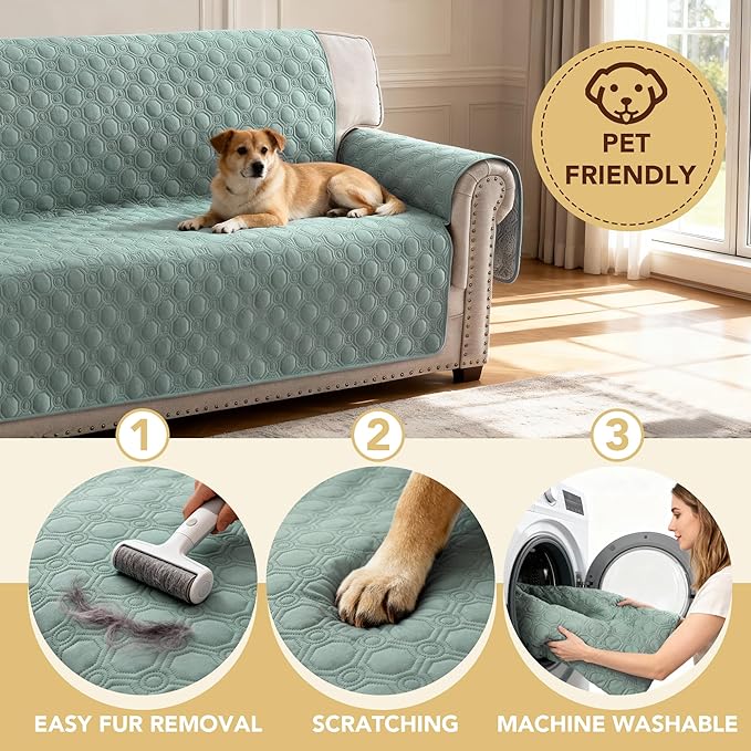 H.VERSAILTEX 100% Waterproof Couch Cover Triple Non-Slip Sofa Covers with Storage Pocket Thick Durable Pet Couch Covers for Sofa Washable(XL Sofa, Lily Pad)