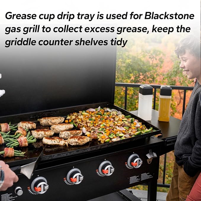 Grill Grease Catcher Fits for Blackstone Flat Top Grill Replacement Accessoriess, Rear Grease Catcher Drip Pan and 10 Packs Disposable Grease Cup Liners, for Blackstone Grease Trap Upgrade (Black)
