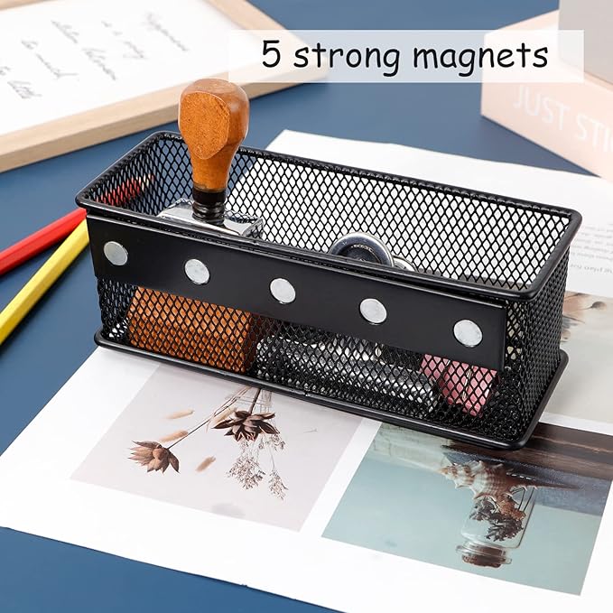 6.29'' × 2.28'' × 2.48" Black Magnetic Basket for Refrigerator Magnetic Locker Organizer for Home Office Accessories, Magnetic Basket for Whiteboard