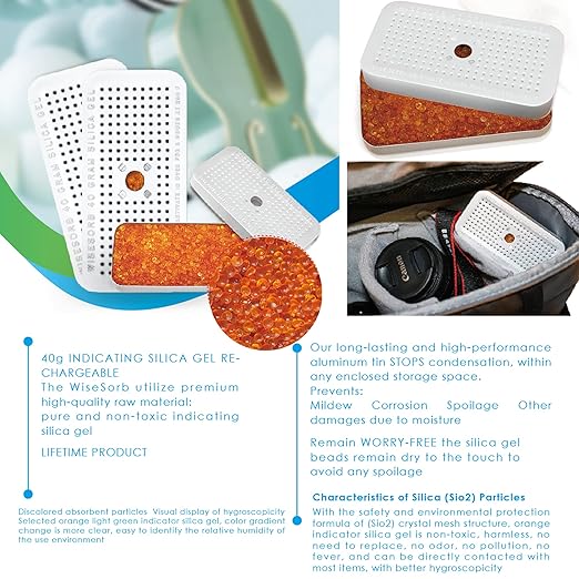 100 Gram 2 Pack Indicating Silica Gel Canister, Gun Safe Dehumidifier (Orange to Green), Reusable Desiccant Canister Dehumidifier