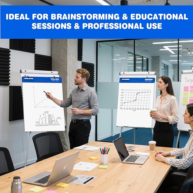 60 Sheets Sticky Easel Pad 25 x 30 Inches, White Self-stick Easel Paper Great for Virtual Teacher and Students, Flip Chart Paper for Office and Classroom, 30 Sheets/Pads, 2 Pads