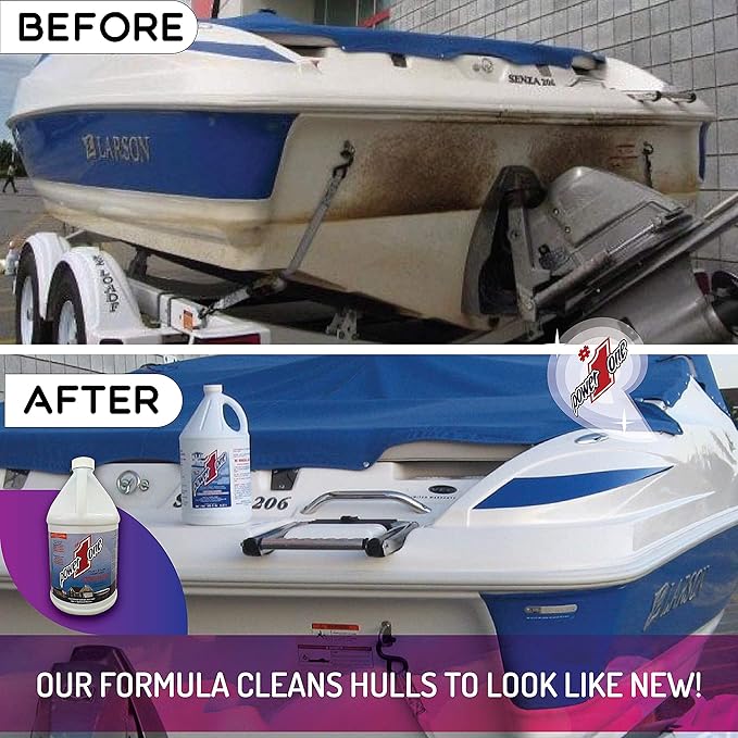 Boat Hull Cleaner for Fiberglass & Gel Coat - Removes Waterline Stains, Rust & Marine Mineral Buildup - Professional Marine-Grade Formula - Made in the USA