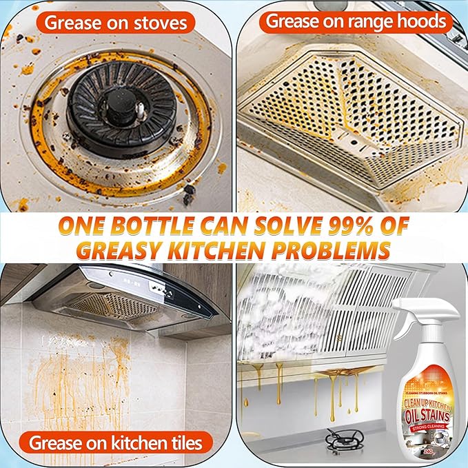 New Upgrade Kitchen Cleaner, Clean Up Kitchen Oil Stains Spray, Multi-purpose Oils Stain Cleaner, Suitable for Pots, Pans, Countertops & Appliances(240ml/8.45oz)