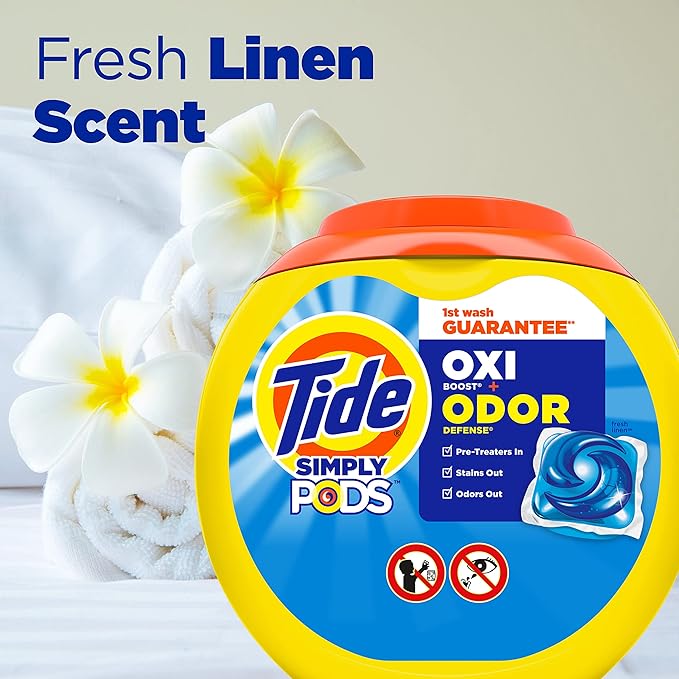 Tide Simply Pods Odor Rescue Liquid Laundry Detergent Pacs, 3 in 1 Powerful Detergent, Fresh Scent, 55 Count