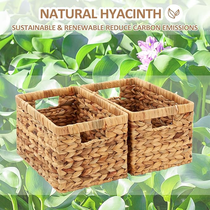 Wicker Storage Basket 2 Pack, Water Hyacinth Storage Baskets with Built-in Handles, Large Wicker Baskets for Storage & Organizing, Natural