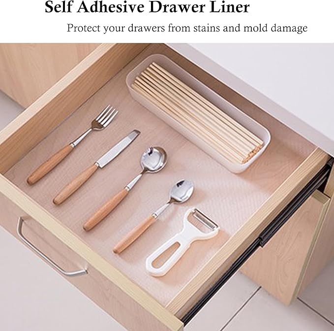Shelf Liner with Adhesive Cabinet Drawer Liners Peel and Stick 15 in X 20 Ft Non-Slip Waterproof Kitchen Cupboard Drawer Mat for Pantry Shelves Closet Bathroom Refrigerator Liner Removable