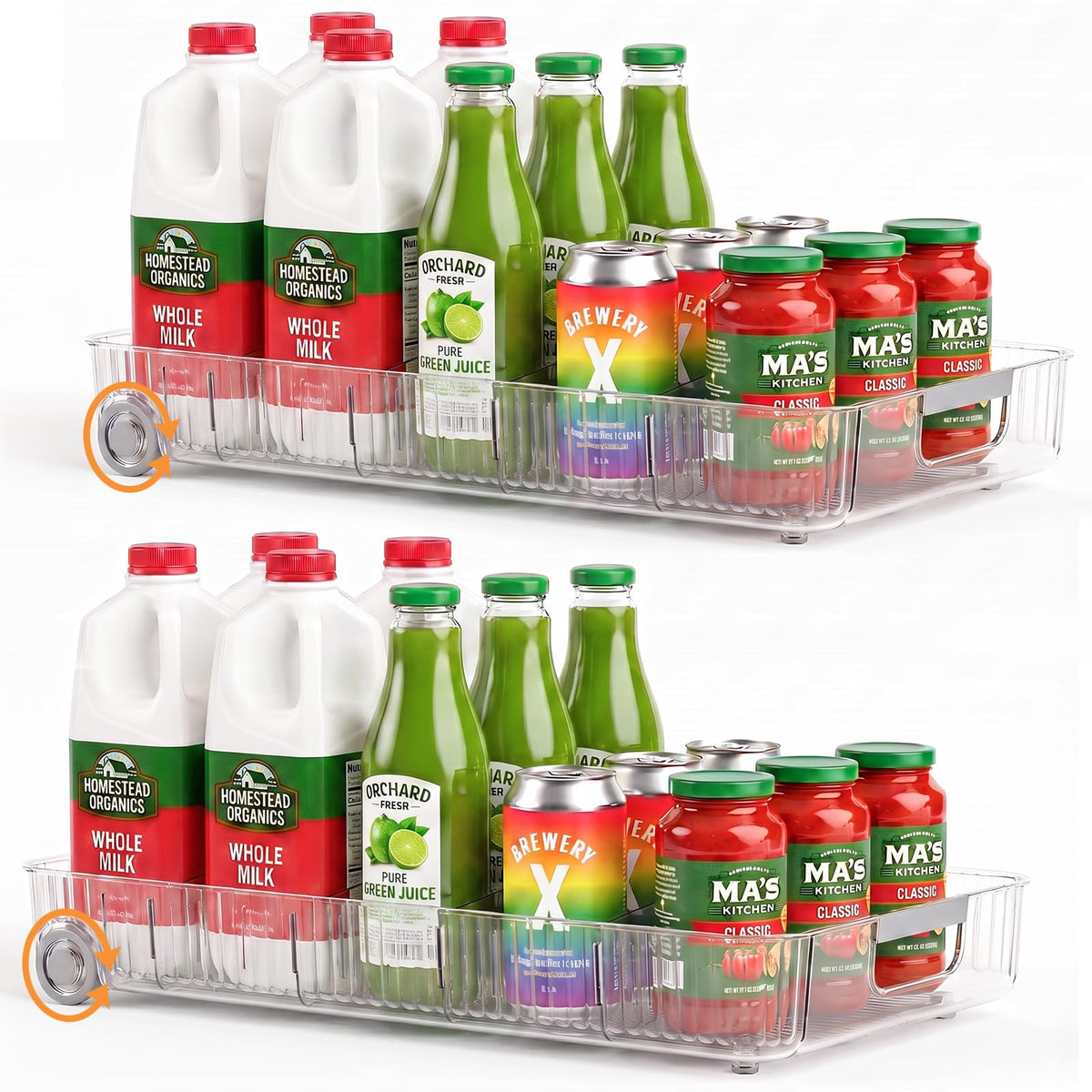 Pull Out Fridge Organizer Bins with Wheels, 8 Dividers, 2-Pack - Image 1