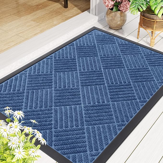 Smiry Front Door Mat Outside Entrance, Heavy Duty Outdoor Indoor Mat, Natural Rubber Doormat, Non Slip, Trap Dirt and Moisture, Easy Clean, Low Profile Patio Porch Entryway Mat, 71x47, Blue