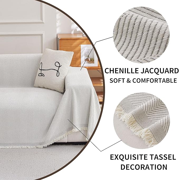 HAOMAIJIA Non Slip Couch Cover Sofa Covers for 2 Cushion Couch Washable sectional Couch Covers for Dogs pet Furniture Protector Couch Cover Blanket for Living Room (Off White, 71"x118")