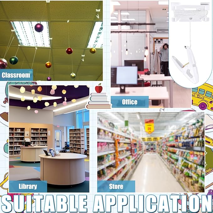 50 Pairs Drop Ceiling Clips for Classroom Ceiling Hanging Hooks White Hangers Clips for Hanging Drop Grid Decorations