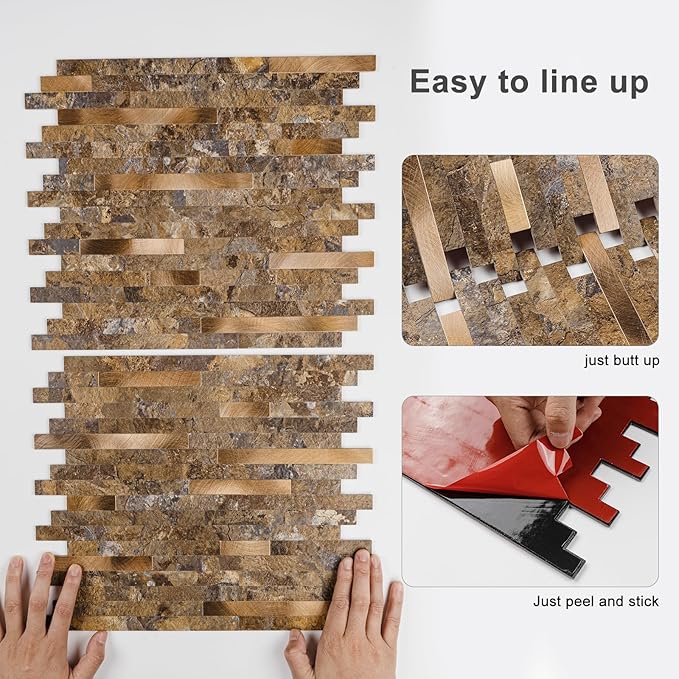 Peel and Stick Backsplash, 10-Sheet Peel and Stick Tiles PVC Wall Tile Stick on Backsplash for Kitchen