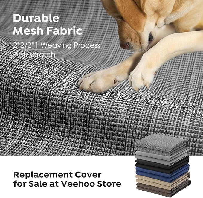 Veehoo Outdoor Elevated Dog Bed Large Sized Dogs, Extra Large Cooling Raised Dog Cots Beds Training Platform Off Ground Hammock with Breathable Mesh, No-Slip Feet, 53"x37", Black Silver