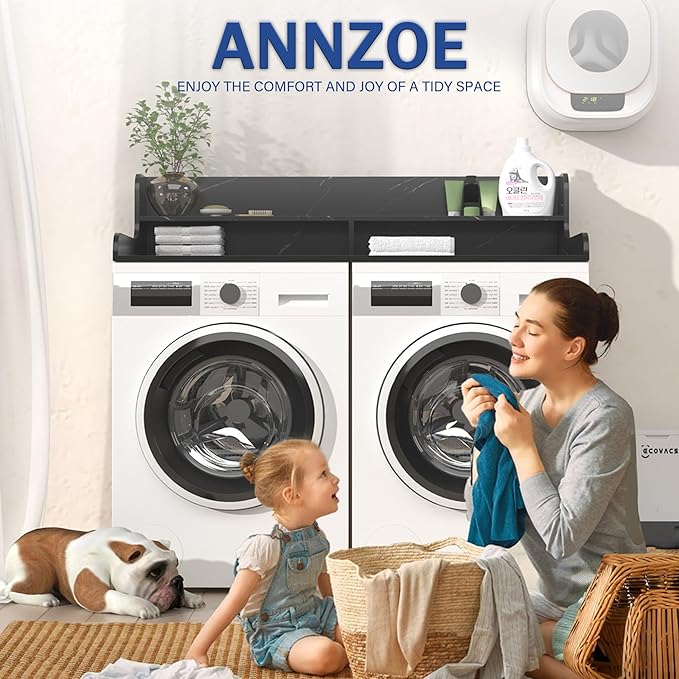 Washer Dryer Countertop with 2-Tier Shelf Universal Fit, Laundry Countertop Over Washer Dryer, Washer Dryer Countertop, Wood Laundry Countertop, 27.5" Depth x 54" Width, Universal Fit Design
