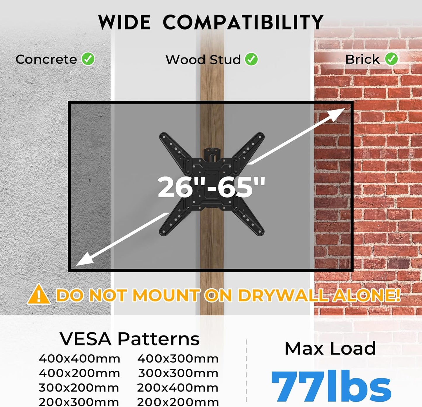 Full Motion TV Wall Mount — 26–65"