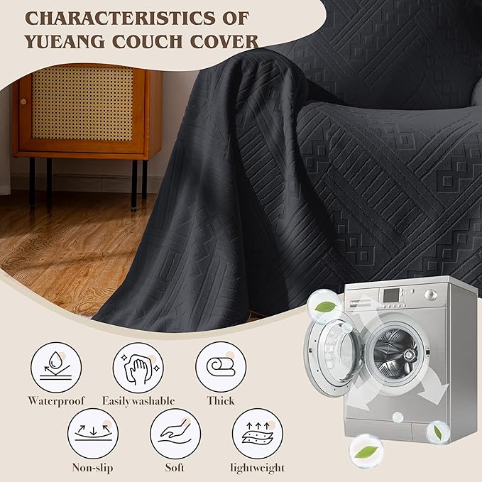 Waterproof Recliner Chair Covers, Anti-Slip Reclining Chair Covers, Pet-Friendly, Washable, Durable and Breathable Couch Covers – Reversible Design for Sofa Protection(71x71in/Black)