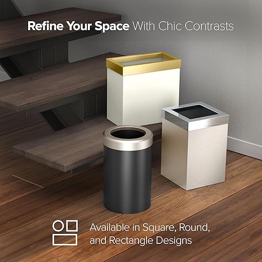 Gatco Small Bathroom Trash Can with Lid, Square 3 Gallon Stainless Steel Wastebasket, Under Sink, Matte Black and Chrome, for Bathroom, Bedroom, Office (1915C)