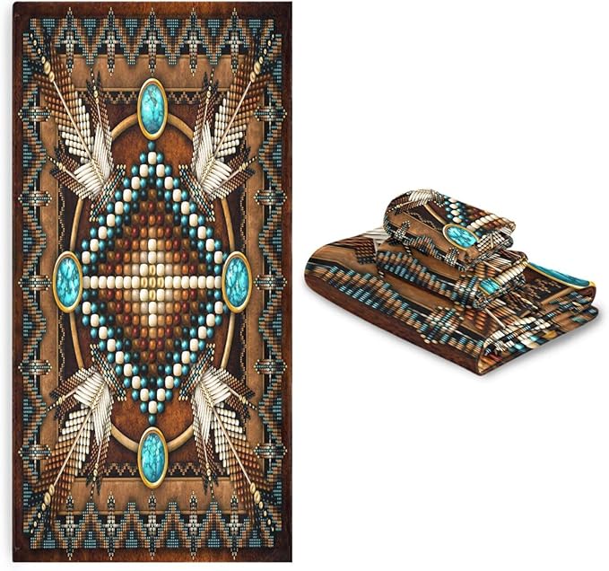 Southwetern Native American Style Bath Towels Set,Absorbent Soft 3 Piece Western Tribal Navajo Aztec Towels for Bathroom,1 Bath Towel 1 Hand Towel 1 Washcloth,Decoractive Guest Bathroom Towels