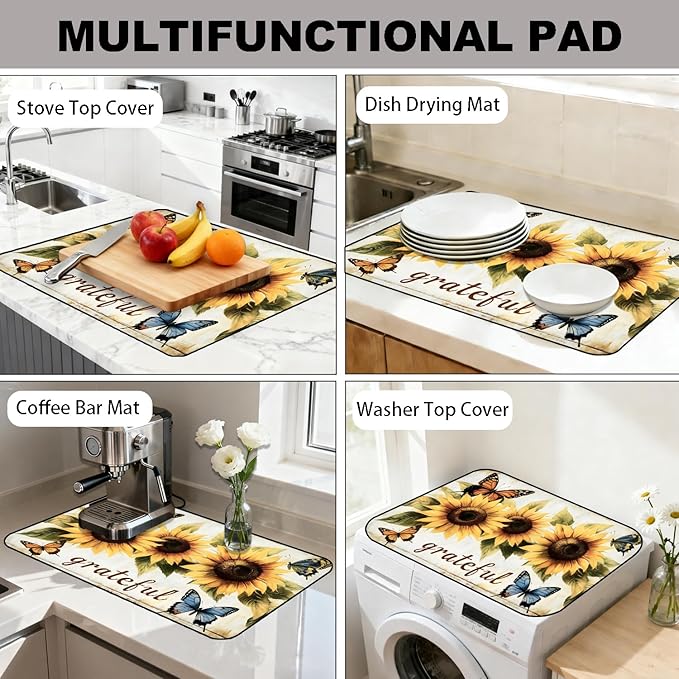 Glass Stove Top Covers for Electric Stove, Heat Resistant Counter Protector Mat, Non Slip Waterproof Surface Cover for Kitchen Counter and Cooktop (Sunflower Blessed, 28"L x 20"W)