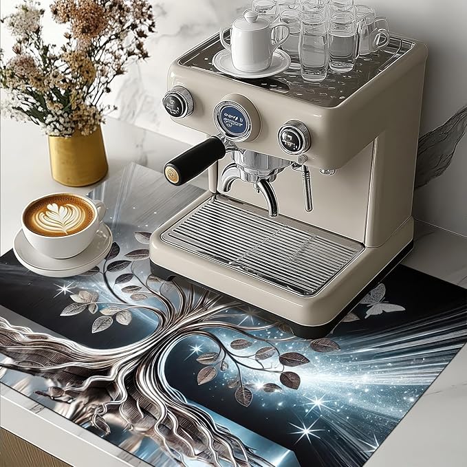 Tree Butterfly Stove Top Cover for Electric Stove Diatomite Dish Drying Mat Floral Embossed Kitchen Protector 28x20 Inch Heat Resistant Pad Coffee Station Mat