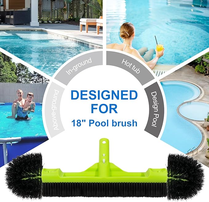 Sepetrel 18" Wide Pool Brush Head for Cleaning Walls,Inground/Above Ground Swimming Pool Scrub Brushes with Round Ends