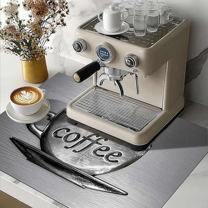 Stove Top Cover for Electric Coffee Cup Design Diatomite Stovetop Cover 28x20 Inch Heat Resistant Kitchen Coffee Bar Mat Sink Pad