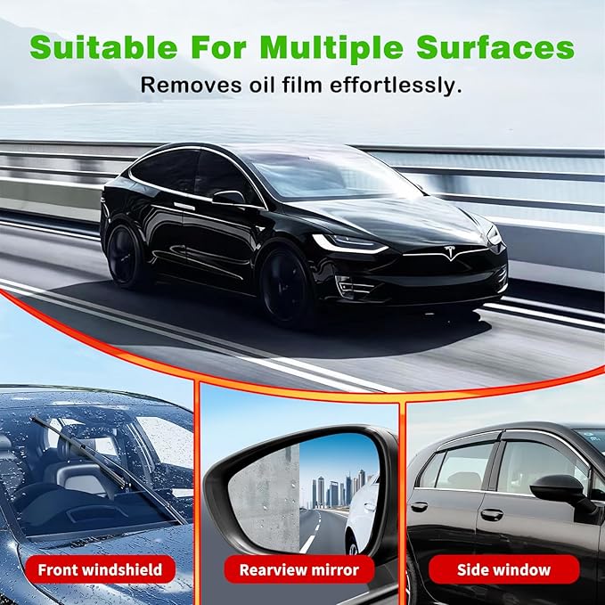 Glass Oil Film Remover for Car, Automotive Glass Cleaning Brush with 120ml Glass Compound, Windshield Cleaner for Clear Vision Clarity, Removes Oil Film & Smudges