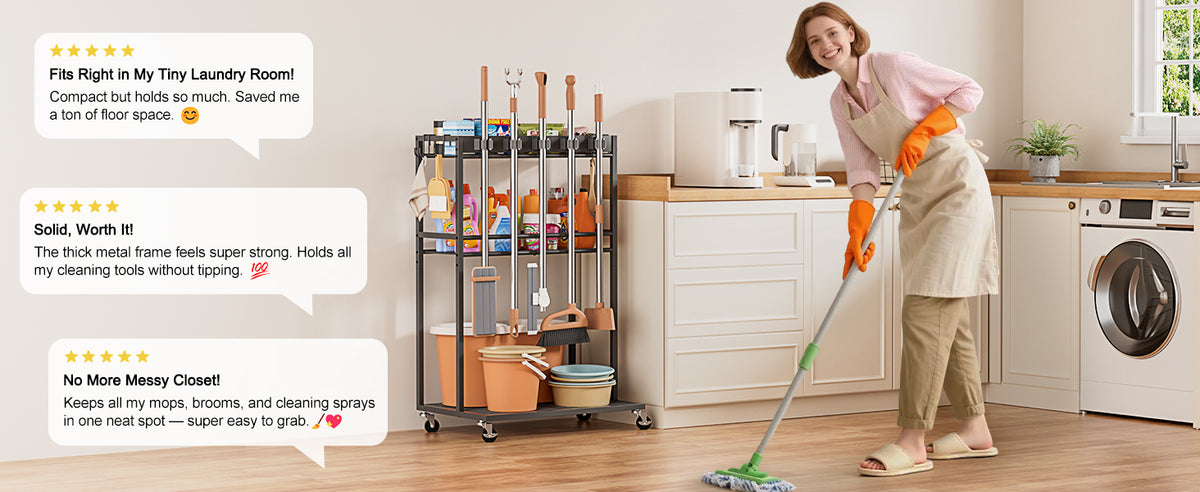 Broom Holder with Cleaning Supplies Organizer, Broom Closet - Image 8