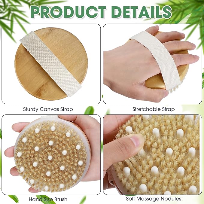 Gejoy 10 Pcs Dry Brushing Body Brush for Lymphatic Drainage Exfoliating Brush with Massage Nodule Dry Skin Body Scrubber Cellulite Shower Circulation Dead Exfoliator (4.3 x 4.3 Inches,Wood Color)