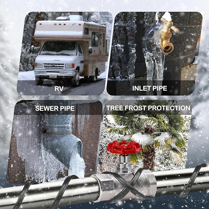 130FT(3FT-200FT) Pipe Heating Cable for Pipe Freeze Protection, Heat Cable for Water Pipes(Metal and Plastic), Pipe Heat Tape Keeps Water Flowing at -40°F 5w/ft, 120V Plumbing fixture
