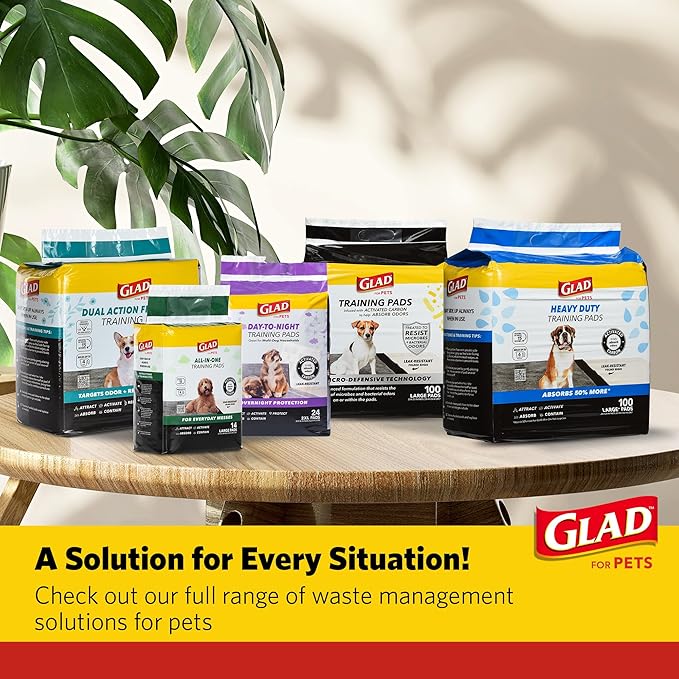 Glad for Pets Dual Action Freshness Activated Carbon Puppy Training Pads with Fragrance Release, Scented Pee Pads, Ultra Absorbent, Odor Control. 23"x23" 100ct