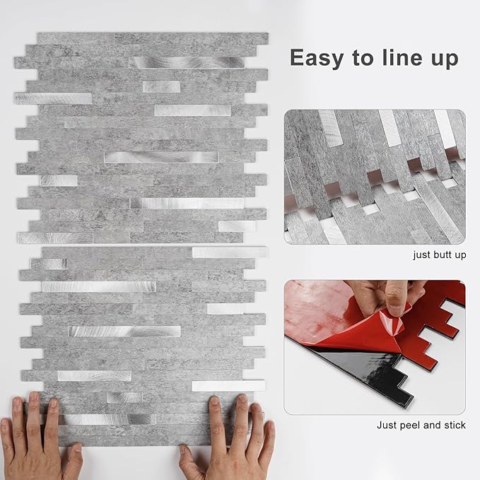 Peel and Stick Backsplash Tiles for Kitchen, 10 Sheet Waterproof PVC Marble Wall Tiles, Self Adhesive Easy DIY Stick On Backsplash for Bathroom RV Laundry Room, Grey Slate, 9.2 Sq Ft