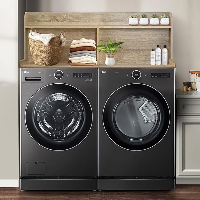 Royxen Laundry Countertop with 20" Shelf Universal Fit, Washer and Dryer Countertop with Storage Space, Laundry Room Storage (White Oak)