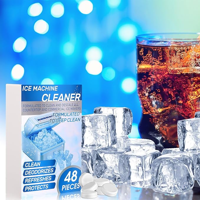 4 Pack 48 Pcs Ice Machine Cleaner Tablets Descaler, Clean Tablets for Ice Makers, Scale Remover for Countertop, Deep Cleaning, Remove Odor
