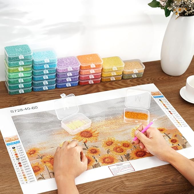 30pcs Diamond Tray Organizer - Diamond Painting Storage Trays with Lids, Stackable Diamond Sorting Tray Diamond Art Accessories for 5D DIY Beads Storage & Line-Up
