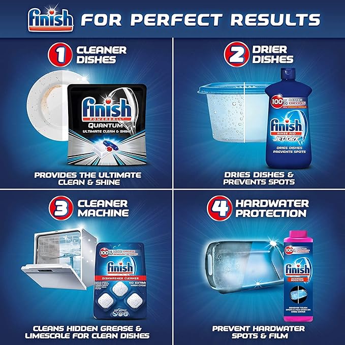 Set: Finish - Quantum - 82ct - Dishwasher Detergent - Powerball - Ultimate Clean & Shine - Dishwashing Tablets - Dish Tabs & Finish Jet-dry, Rinse Agent, Ounce Blue 32 Fl Oz