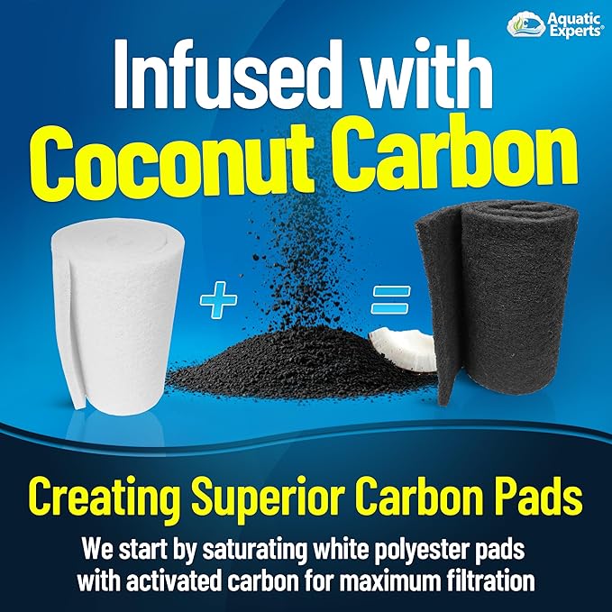 Aquarium Carbon Pad – Cut‑to‑Fit Carbon Infused Filter Pad Media for Crystal Clear Fish Tanks and Ponds, 3/8"–1/2" Thick (18 Inch Width, 72 Inch Long)