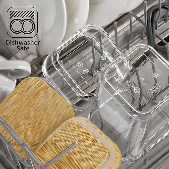 Square Storage Containers with Lids, Clear Food Storage Container Jar with Sealing Bamboo Lid for Noodles Flour Cereal Rice Sugar Tea Coffee Beans (20oz*3/40oz*2/67oz*1)
