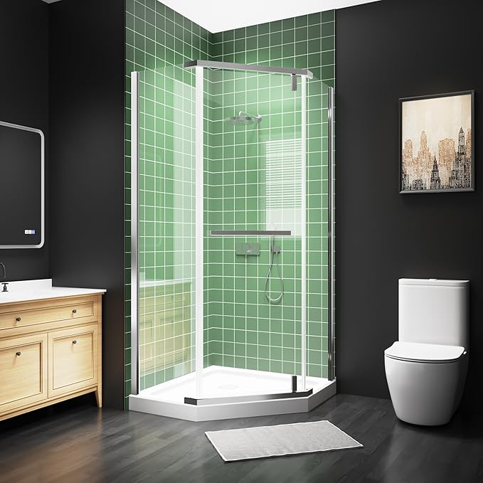 36" W x 36" D x 72" H Frameless Neo-Angle Shower Enclosure, Pivot Glass Shower Door with 1/4" (6mm) Clear SGCC Tempered Glass, Chrome Finish, Reversible Installation
