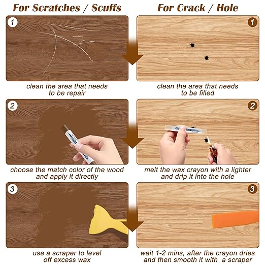 22 Wood Filler Sticks, Windspeed 20 Colos Wood Filler Putty Wax Crayons Furniture Repair Kit Putty Stick for Baseboard Cabinets Furniture Floors(with 2 Scrapers) (Wood Filler Sticks, 20, Count)