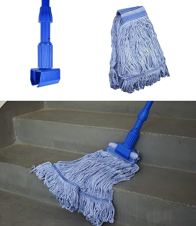 Mop Head Replacement Commercial Heavy Duty String Blue Wet Mop Heads for 3 Typs Commercial Mop Handle(4 pcs,Large,Weight 23oz)