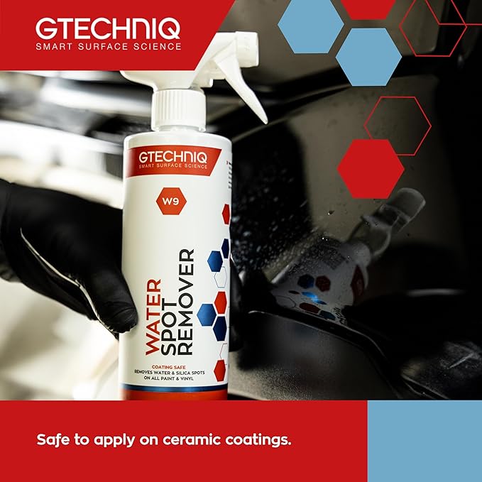 Gtechniq W9 Water Spot Remover for Cars, 17 fl oz | Advanced Solution Easily Removes Stubborn Water and Silica Spots from Bodywork, Suitable for Glass, All Paint Types and Vinyl