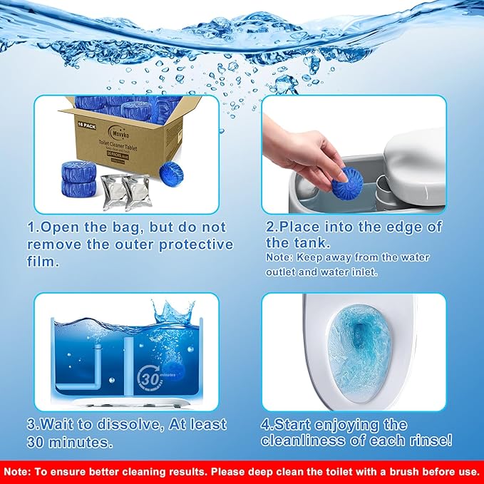 Toilet Bowl Cleaners, Upgraded Blue Automatic Toilet Tank Cleaner Tablets for Deodorizing & Descaling, Long-Lasting Against Tough Stains, 43 oz/16 Packs