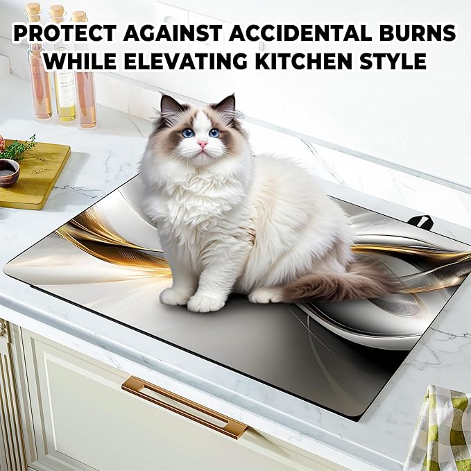 Stove Top Cover Flower Gas Stove Top Cover for Home Decoration Kitchen Pad Non-Stick Washable Cooktop Covers Countertop Protector Keep Stove Clean (Silvery, 28L"x20W")