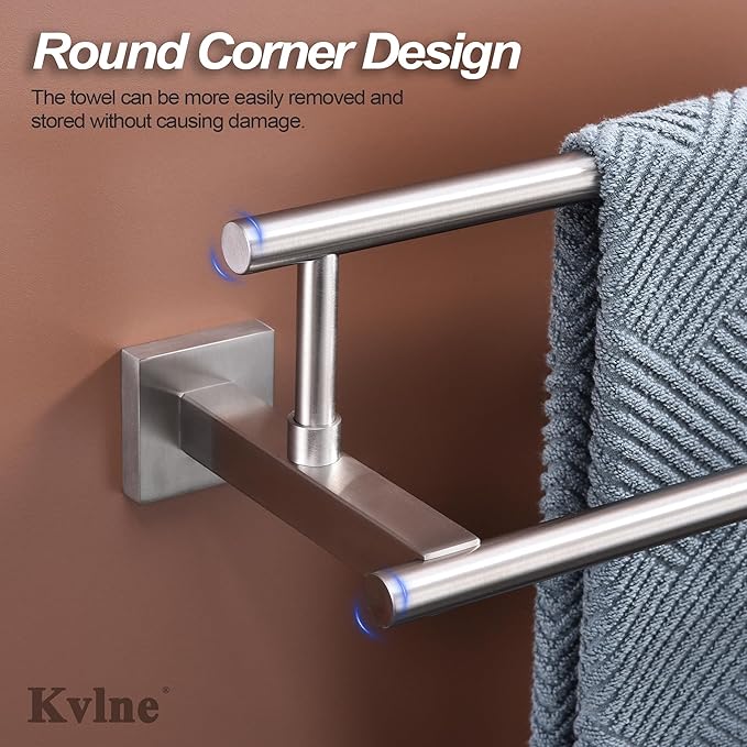 Bath Double Towel Bars, Towel Racks SUS304 Stainless Steel, Towel Holder for Bathroom Wall Mount, Towel Hanger Rail Accessories, 2-Tiers (Brushed Nickel, 24 Inch)