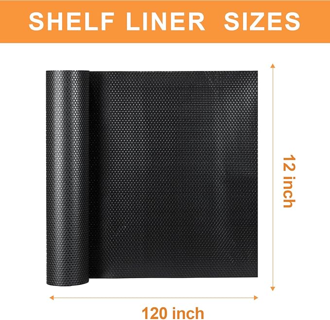FLPMIX Cabinet Drawer Shelf Liner: Waterproof Non-Adhesive Kitchen Cabinets Liners - Easy to Cut EVA Bathroom Drawer Mat for Cupboard Pantry Shelves 12" W x 120" L Black