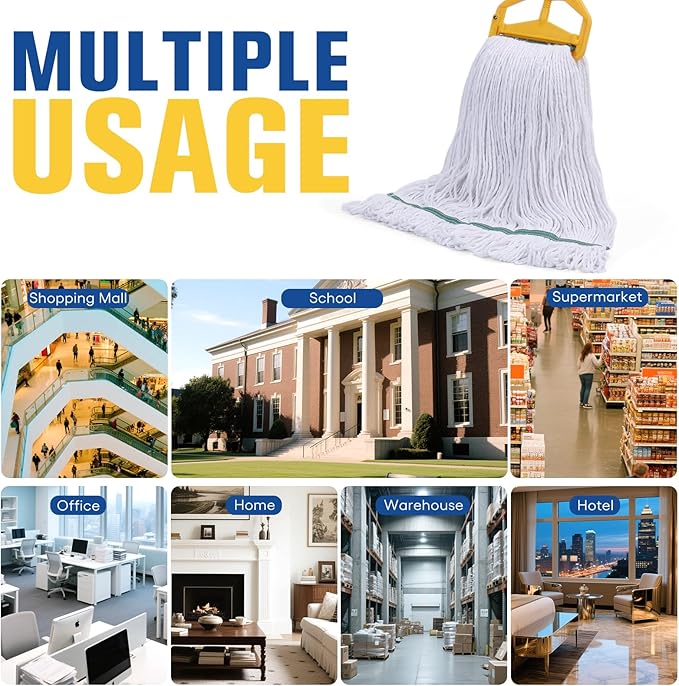 Matthew Cleaning Synthetic Rayon Mop Head Replacement, Chemical Resistant 4-Ply Looped End Commercial Mops for Floor Cleaning and Finishing, 24 oz Extra Large, Case Pack 12 Pcs