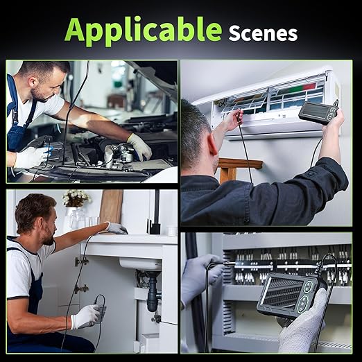Endoscope Camera with Light, 4.3" Inspection Camera, 1920P HD Borescope with 8 LED Lights, IP67 Waterproof Snake Sewer Tools, 32.4ft Semi-Rigid Drain Endoscope Cool Gadget (Green)